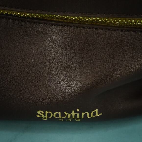 Spartina 449 Juliette Stanley Blue Paisley Brown Leather Linen Bucket Bag Purse - Picture 3 of 7